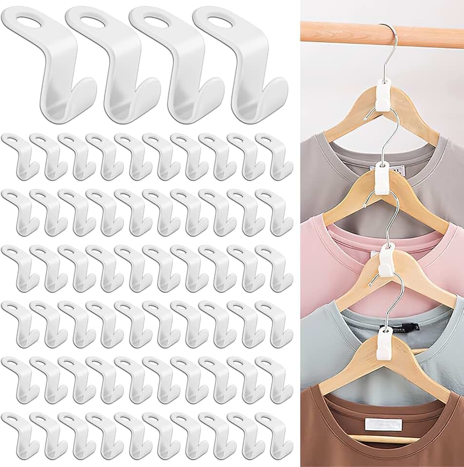 64 Stück Kleiderbügel, Verlängerungsclip, Verbindungshaken, platzsparend, Mini-Kleiderbügel, Wasserfall-Organizer, platzsparend, Weiß