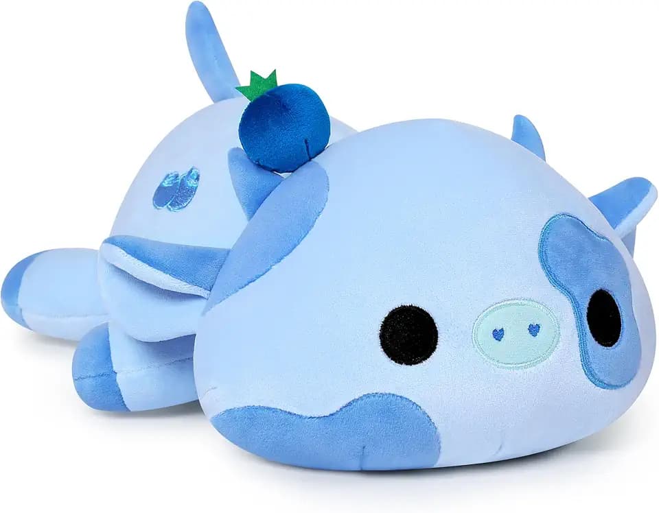 Onsoyours Cute Cow Plushie, Soft Stuffed Blueberry Cow Squishy Plush Animal Toy Pillow for Kids (Blueberry Cow, 12")