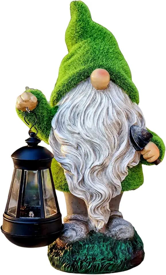 TERESA'S COLLECTIONS Cute Outdoor Garden Gnome with Solar Lights 12"