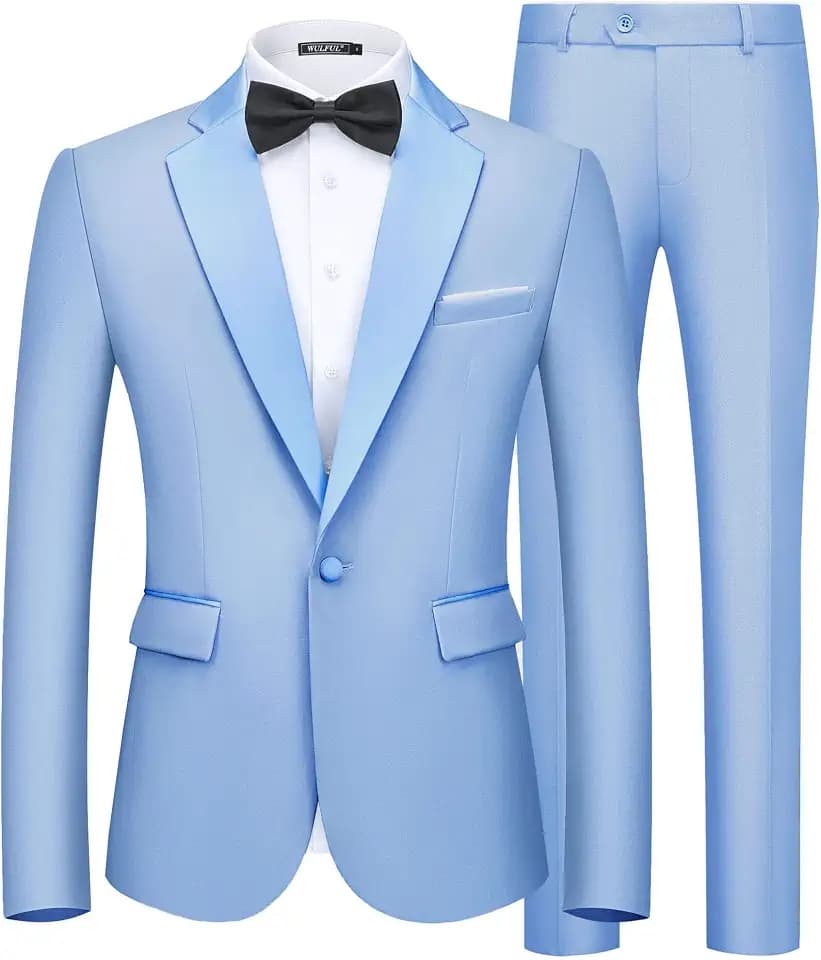WULFUL Men's 2 Piece Slim Fit Suits One Button Jacket Pants Tuxedo Suit Set for Prom, Wedding