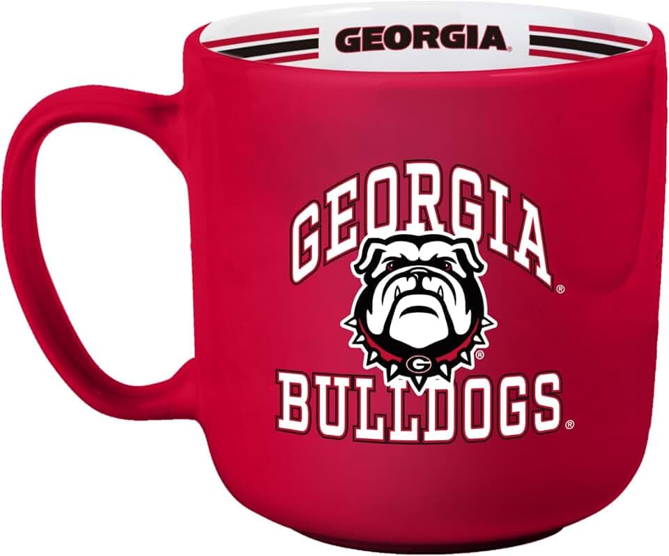 Logo Brands NCAA Georgia Bulldogs 15oz Stripe Mug - Team Logo, Inside Print, Standard Handle, Microwave & Dishwasher Safe