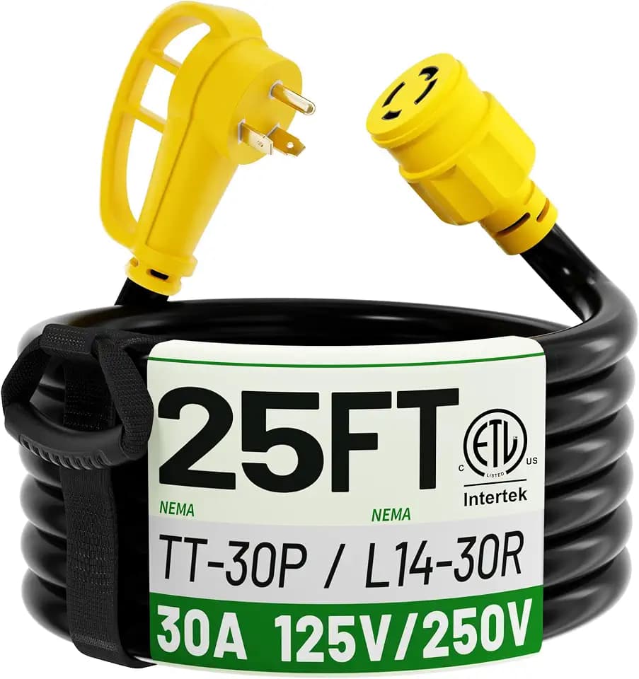 POWGRN 25FT RV Power Cord 30 Amp Generator Extension Cord, STW 30A 125V ETL