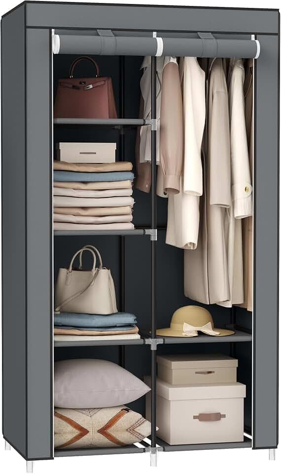 SONGMICS Kleiderschrank, Stoffschrank, 6 Ablagen, 88 x 45 x 168 cm