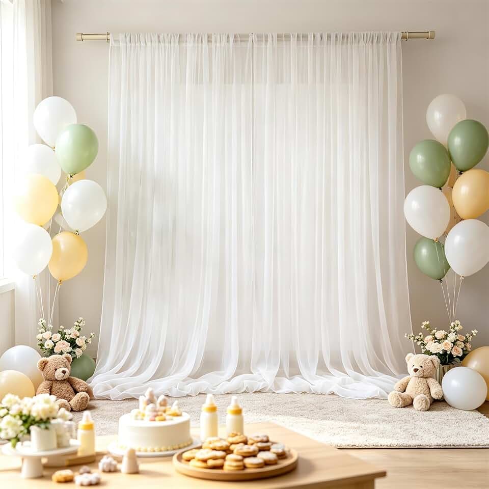 Chiffon Backdrop Curtain White Sheer Curtains 2 Panels 29x84in for Wedding