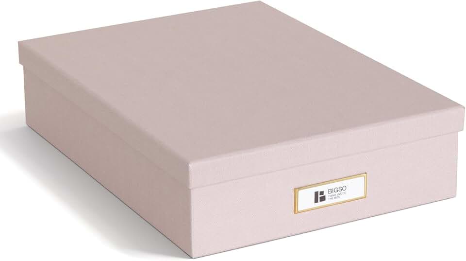 BIGSO BOX OF SWEDEN OSKAR Dokumentenbox A4 – Aufbewahrungsbox mit Deckel und Griff – Schreibtischablage für Papier, Broschüren & Dokumente – Schachtel aus Faserplatte und Papier - Rosa