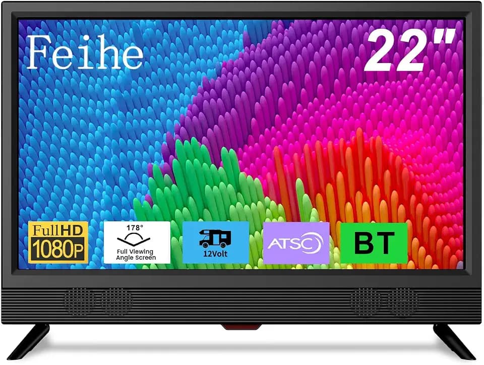 Feihe 22 Inch TV, FHD LED Flat Screen TV 1080p IPS Display w BT/ATSC Tuners/HDMI/VGA/AV/USB Suitable for Kitchen/RV/Caravan and Boat(2026 Model)