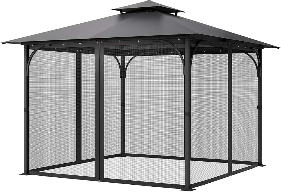 VEVOR Moskitonetz für Pavillon, Mückennetz-Ersatz, passend für 304,8x304,8x198,1 cm große Pavillons, Insektennetz, 4-teiliger Seitenwand-Pavillonvorhang, mit Doppelreißverschluss (Nur Netz)