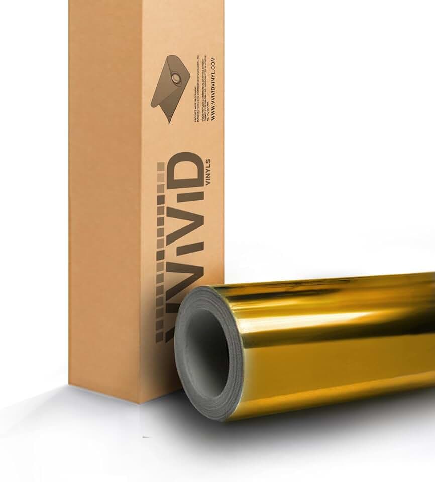 VViViD8 Gold Mirror Chrome Vinyl Car Wrap 10ft x 5ft Self Adhesive Film Air Release Bubble-Free