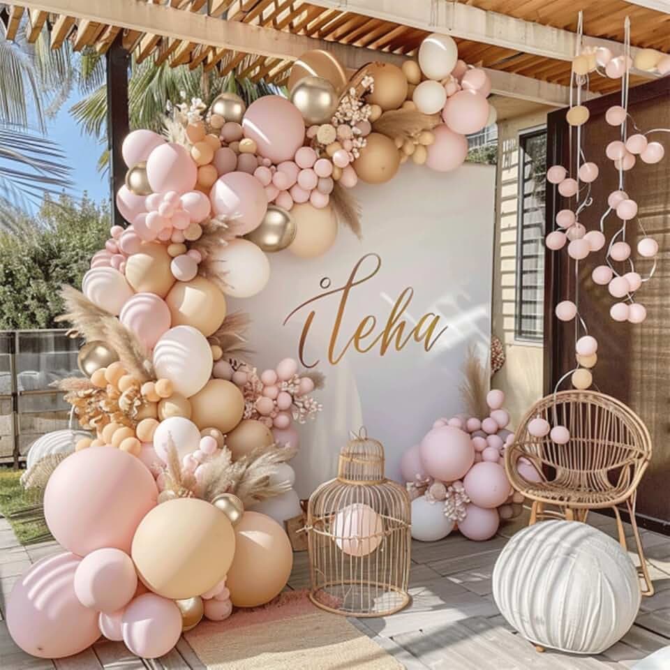 Blocesa Dusty Pink Gold White Nude Balloons Arch Kit, Latex, Party Decor.