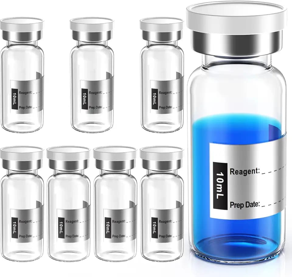 Biomed Solutions Leere sterile Phiole versiegelt mit Butylkautschuk-Stopper und Klappverschluss, Typ 1 Borosilikatglasschlauch, einzeln verpackt (10 ml, 8 Stück)