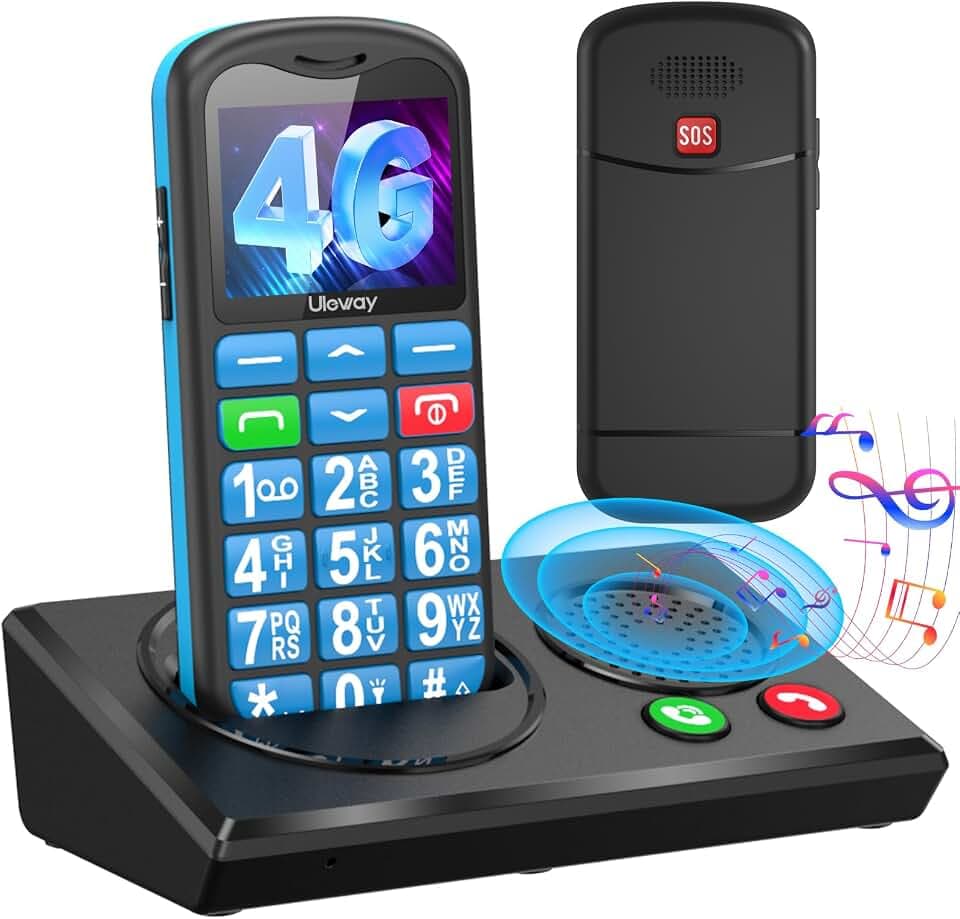 uleway 4G Seniorenhandy mit Bluetooth Lautsprecher Ladestation |Lauter Ton | Rauschunterdrückung,Tastenhandy Seniorentelefon Ohne Vertrag, Rentner Handy mit SOS-Funktion, Kurzwah