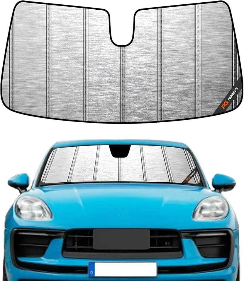 Pigenius Windshield Sun Shade for Porsche Macan 2015-2026,Not for Macn ev, Metallic Silver Finish