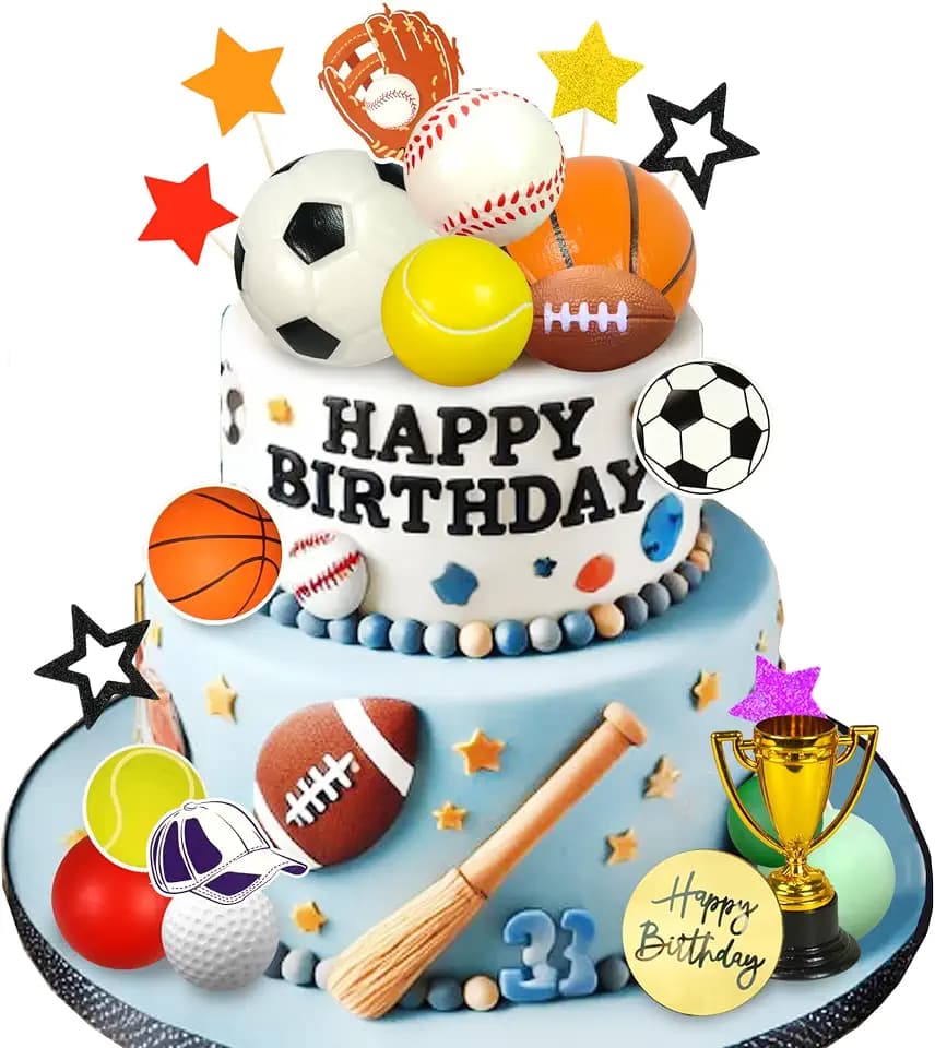 34 PCS Sports Cake Toppers Multi Sports Ball Decorations Birthday Supplies