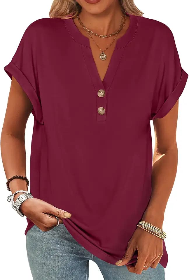 ANRABESS Womens Short Sleeve Henley Tops Summer Shirts Dressy Casual Blouse
