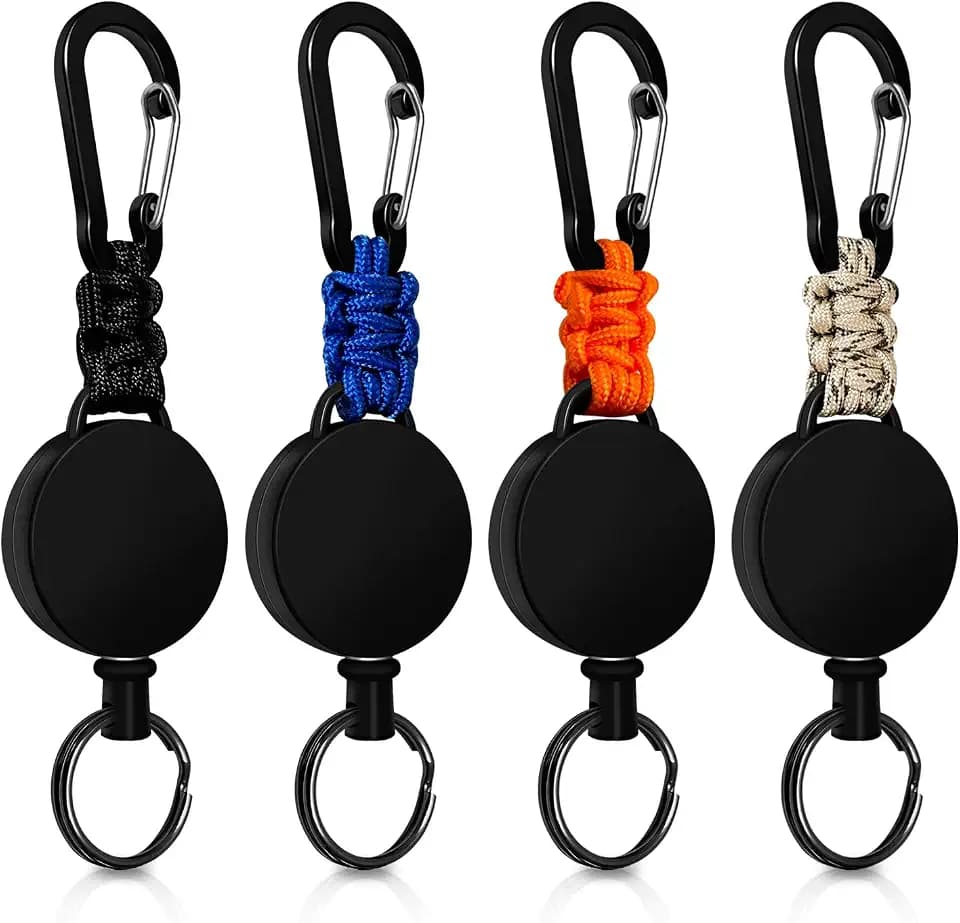 Schlüsselanhänger Ausziehbar, 4 Stücke Schlüsselband Ausziehbar, Einziehbarer Schlüsselanhänger Ausweis Jojo mit 60cm Stahldrahtseil (Schwarz + Beige + Blau + Orange)