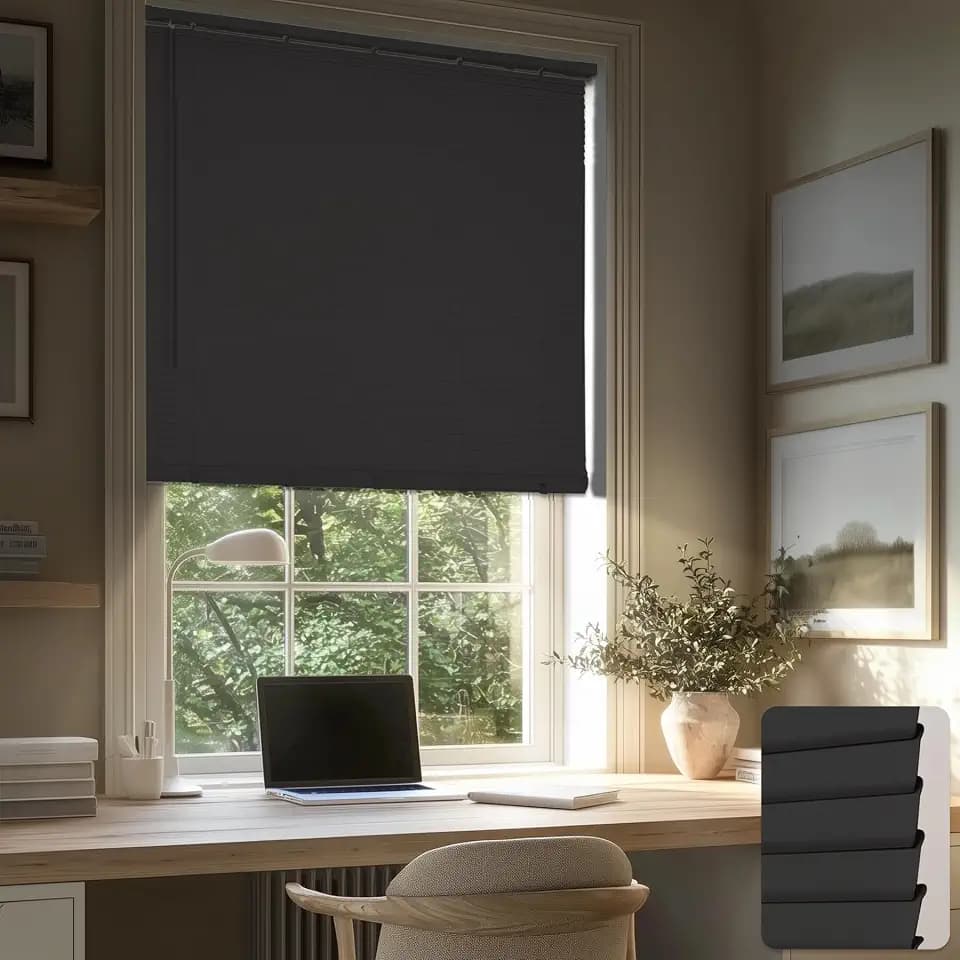 HESTIA No Drill Room Darkening Venetian Mini Blinds, Black, 22" W x 50" H