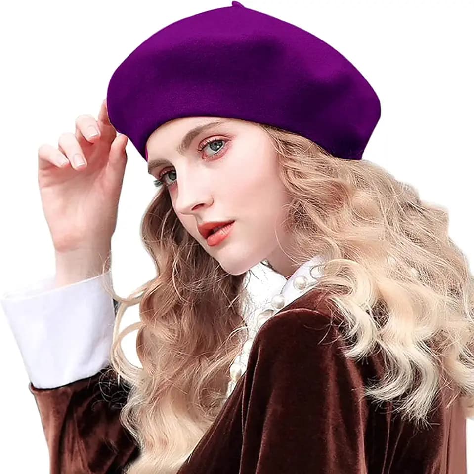 Womens Beret French Classic Beanie Hat Wool Beret Solid Color
