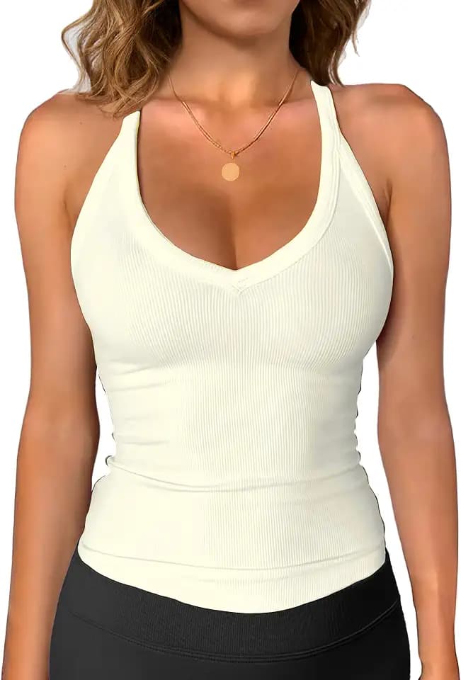 iGENJUN Workout Tops for Women Racerback Basic Tank Summer 2026 Camisole V Neck Slim Fit Ribbed Sleeveless