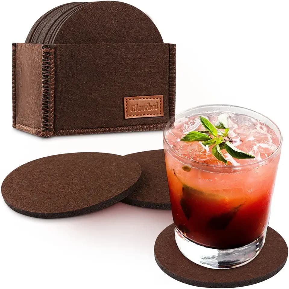 Glowbal 12er-Set Filzuntersetzer, Untersetzer für Gläser Ø 10 cm, braun