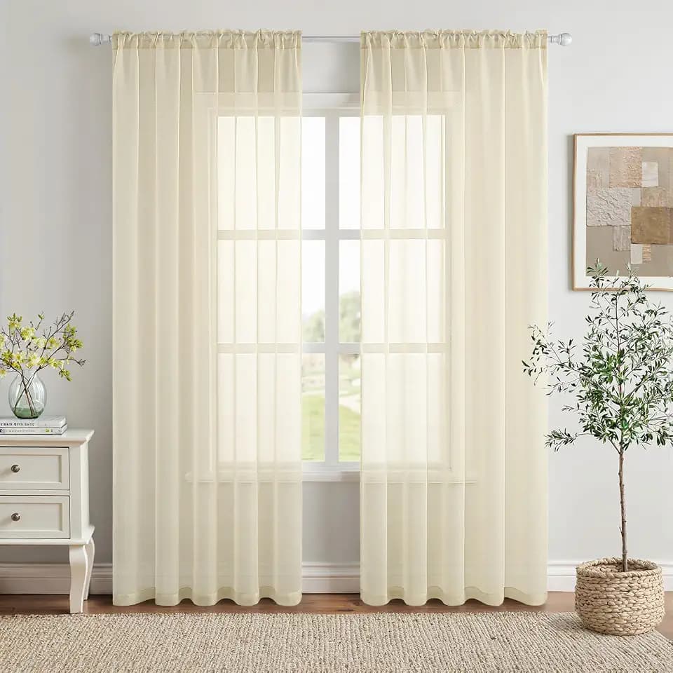 MIULEE 2 Panels Light Cream Sheer Curtains for Living Room 54 X 102 Inches