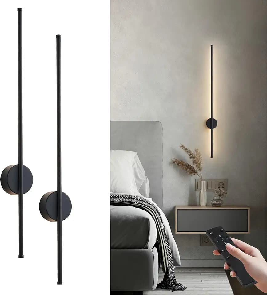 KARTOOSH Battery Operated Modern Wall Sconce Set of Two, 39.3 Inch Black
