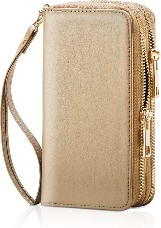 Double Zipper Wallet for Woman Clutch Purse with Cell Phone Holder for Smartphone/Card/Coin/Cash