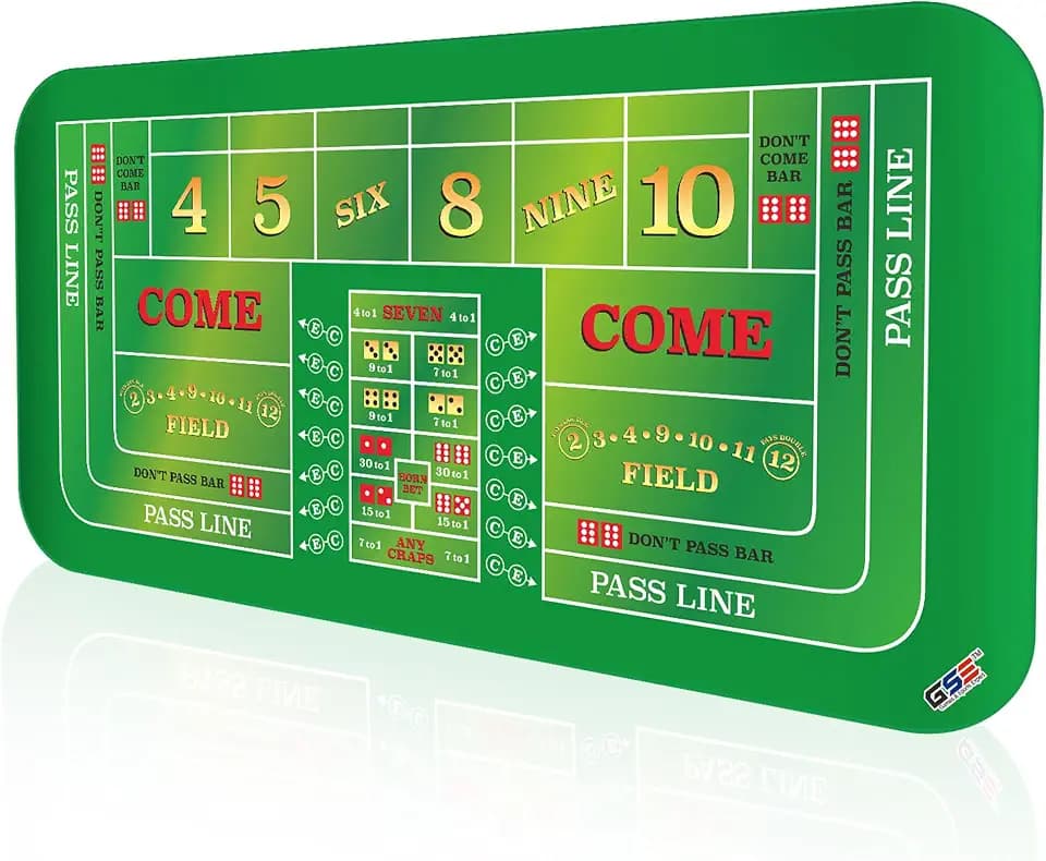 GSE 70 x 35 Inch Casino Craps Tabletop Layout Mat with Carrying Bag