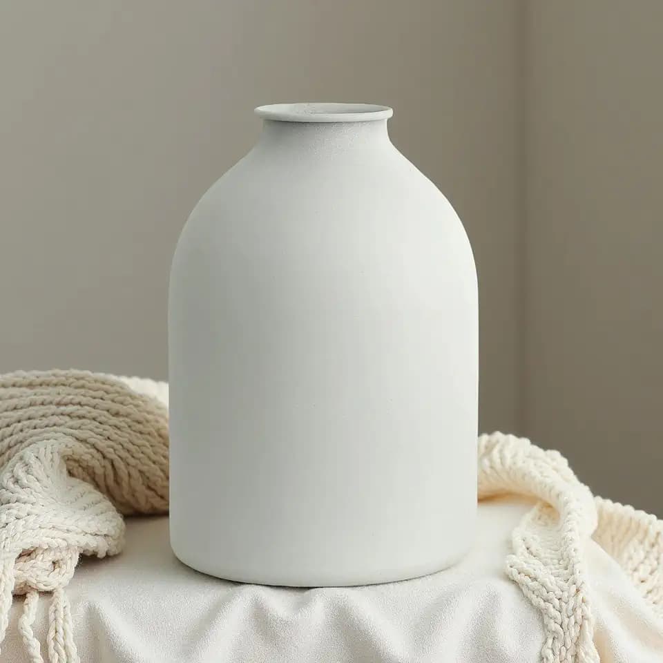 Metal Vase Vintage Matte Design 8.6 Inch Tall Natural Tones Home Decor Garden Seasonal Arrangements Iron Frosted Flower Arranging Vase (Matte White)