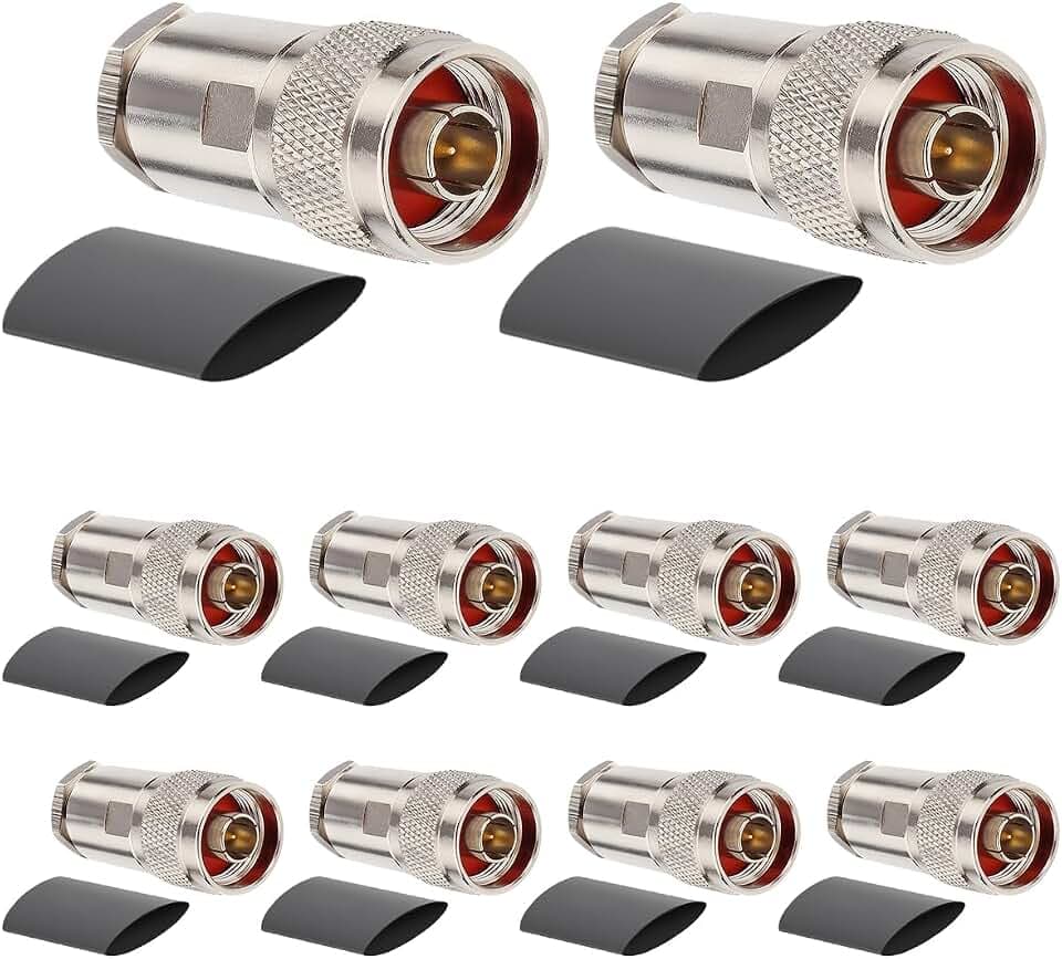 XRDS -RF N Male Connector 10PCS, N Male Plug Attach Connector for LMR400, RG8, Belden 9913, KMR400 RF Coaxial Cables