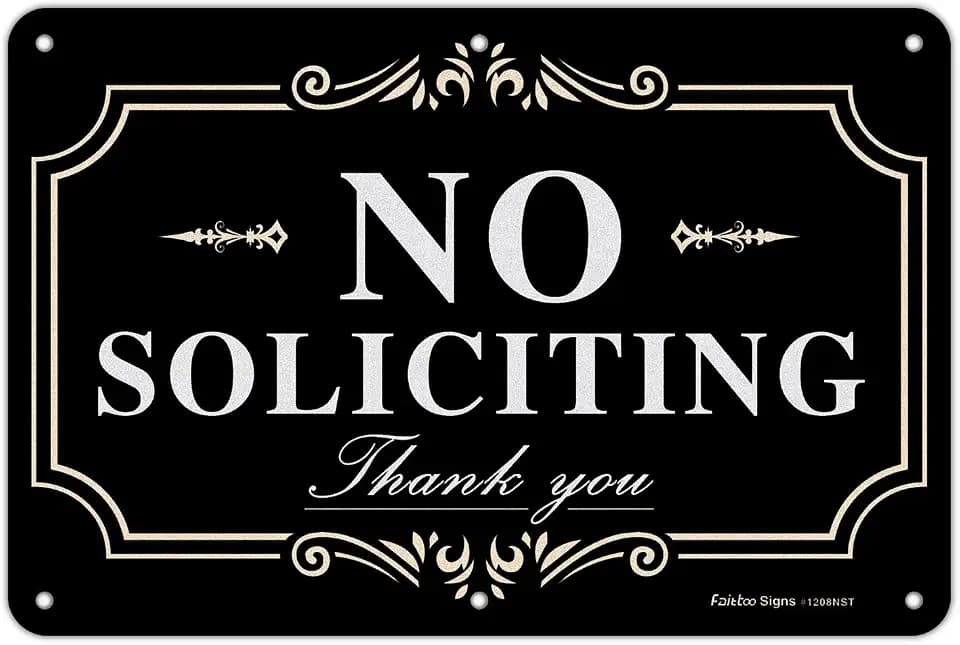 No soliciting Sign for House,Home/Business,12x8 Inch Rust Free Aluminum Metal Sign,Reflective,Fade Resistant,Durable UV and Weather Resistant,Black with White Letters