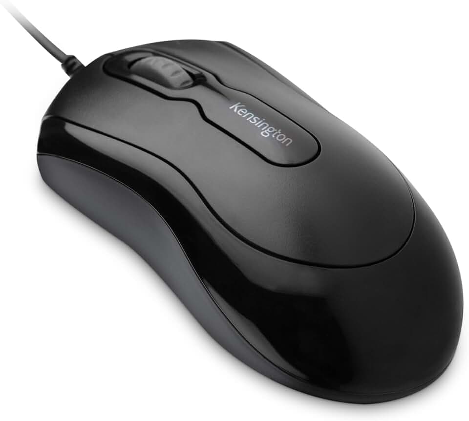 Kensington Kabelgebundene USB 3.0 Maus, Mouse-in-a-Box, optische USB Desktop Maus mit Kabel, Computermaus mit beidhändigem Design und Scrollrad, Optimal fürs Home Office, Schwarz, K72356EU