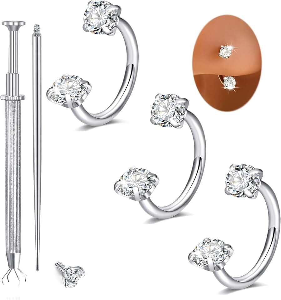 Longita 20g 18g Horseshoe Nose Ring for Women Double Gem Horse Shoe Nose Ring Hoop Surgical Steel Silver Gold Cartilage Helix Tragus Earring Hoops Labret Lip Piercing Jewelry Small Septum Rings 16g