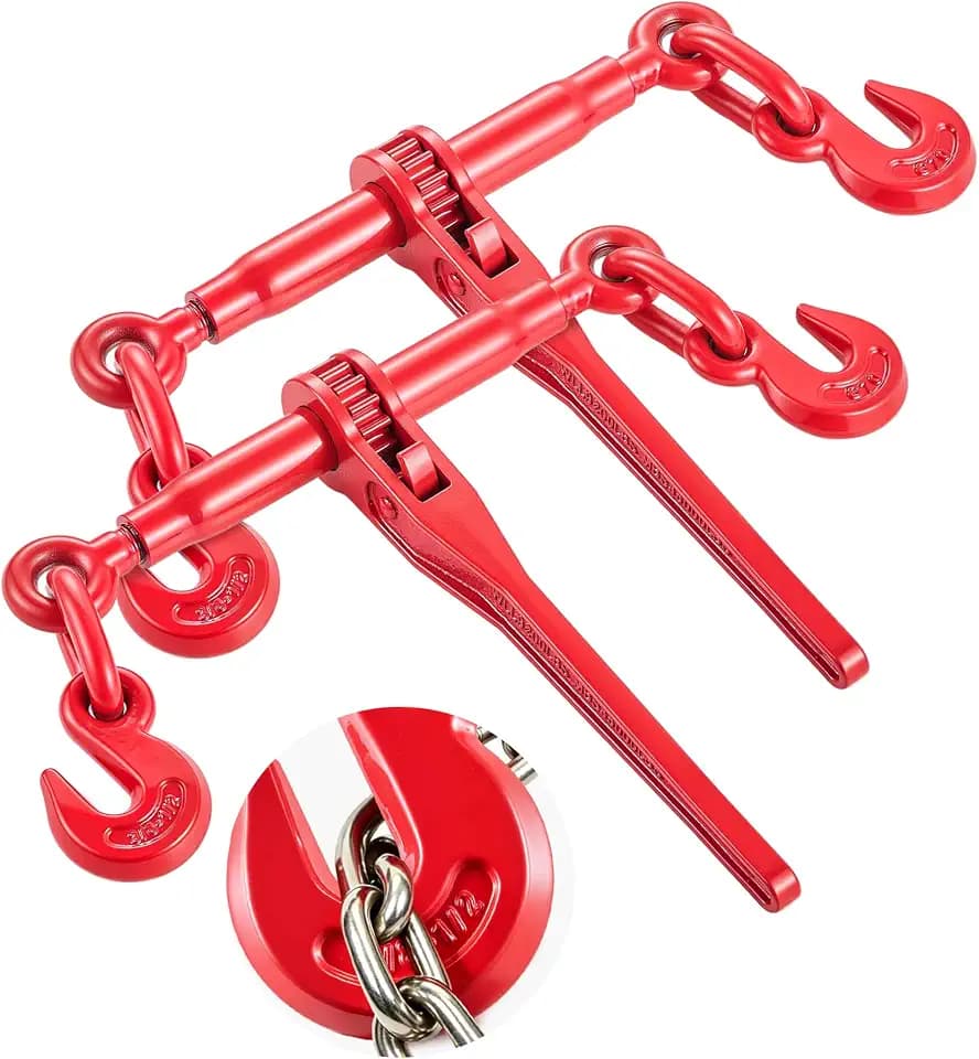 VEVOR 9215LBS 3/8" – 1/2" Ratchet Binders 9,215 LBS Secure Working Load, G70 Hooks and Adjustable Length, for Grade 70-80 Chains, Tie Down, Hauling, Towing, 2-Pack, Red