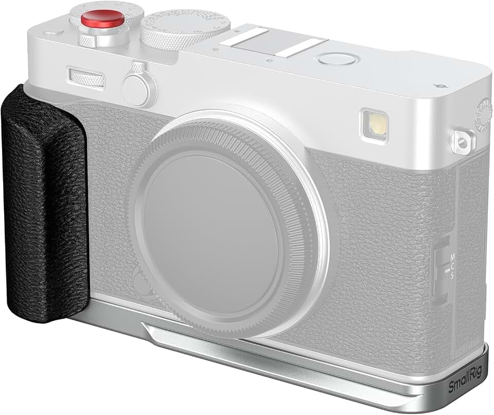 SMALLRIG X-E5 L-förmiger Handgriff für FUJIFILM Kamera, integrierte Schnellwechselplatte für Arca, 1/4"-20 Löcher, Leichter ergonomischer Silikon-Handgriff, Auslöser (Silber) – 5447