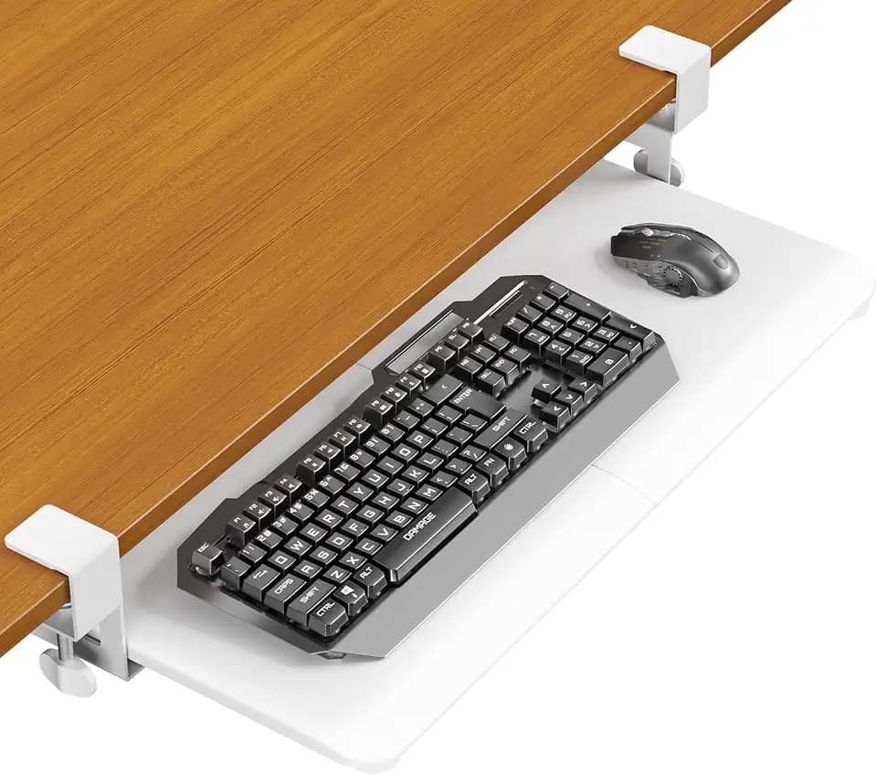 ERGOMAKER Tastaturablage, tastaturauszug untertischmontage mit C-Klemmhalterung, ergonomische Tastaturablage zum Tippen 650x300 mm, Büro und Zuhause (Weiß)