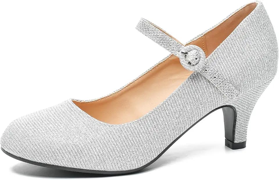 Women's Vintage Mary Jane Shoes Dress Comfortable Low Kitten Heels Ankle Strap Closed Round Toe Office Work Wedding Pumps