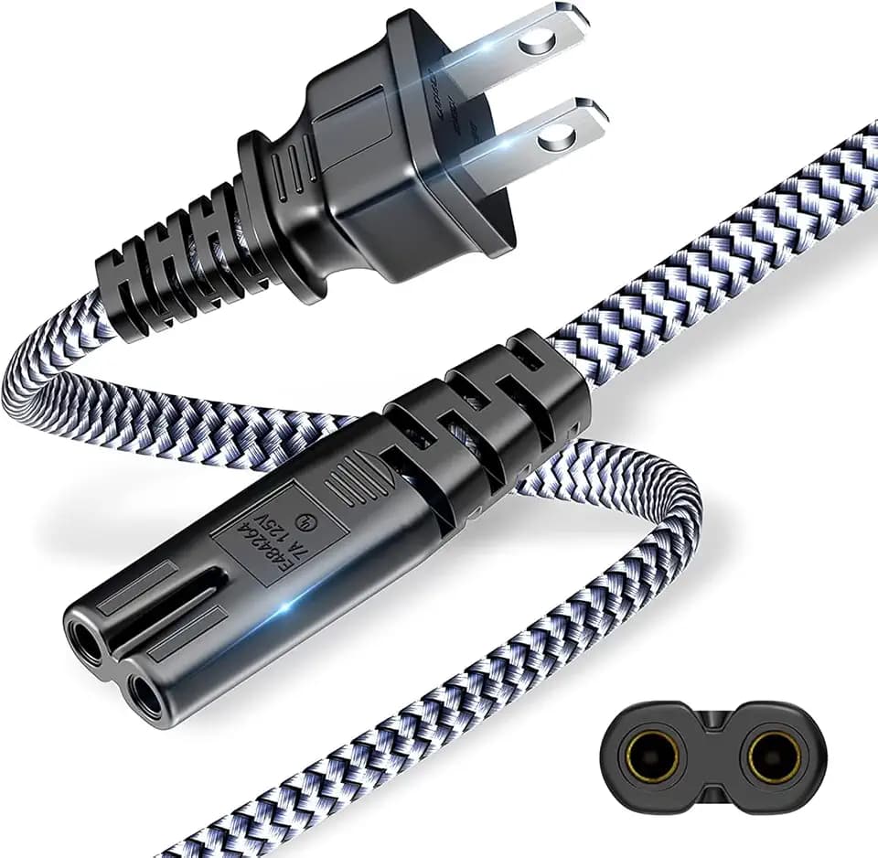 Power Cord,RIKSOIN Short 2 Prong Power Cable 1.64ft/0.5m AC Power Cable 7A 125V 18AWG Electric Adapter Cables 2 Pin Replacement Cable for PS5,PS4,PS3,Game Console,Printer,Monitor, Speaker,HDTV