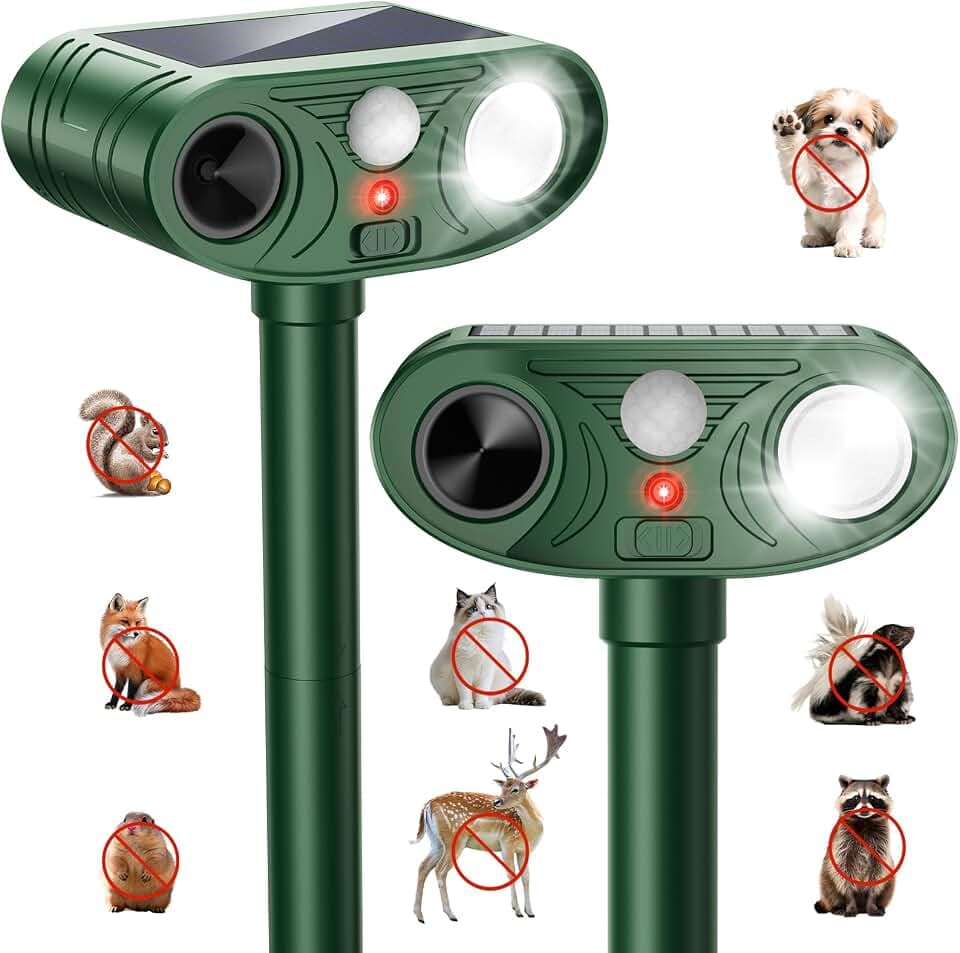 2026 Upgraded Ultrasonic Solar Animal Repellent Outdoor, Deer Repellent Devices Waterproof, Cat Repellent Outdoor with Motion-Activated Deterrent, Repels Squirrel, Deer, Raccoon for Yard, 2 Packs