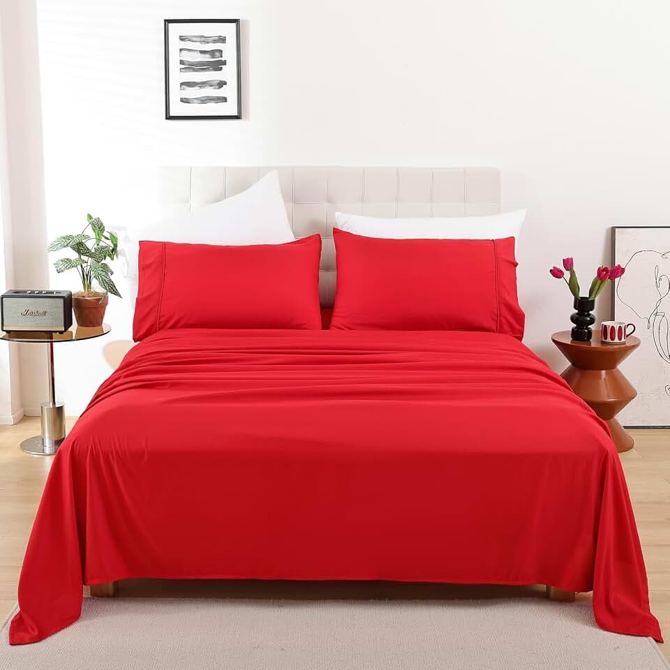 Full Size Sheet Set, 4 Piece Soft Bed Sheets, Deep Pockets
