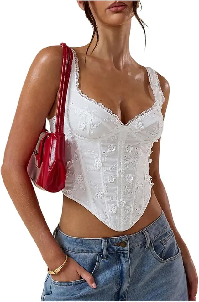 SOLY HUX Women's Summer Floral Embroidered Lace Asymmetrical Tank Tops