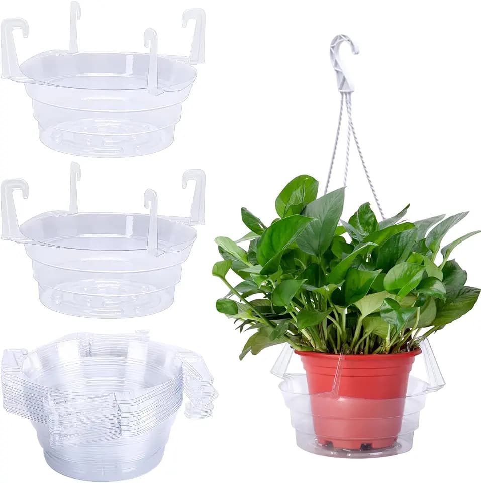 Adnee 15 Pcs 8 Inch Hanging Plant Water Catcher-Clear Plastics Plant Water Catcher Tray-Hanging Plant Saucers Drip Pans for Indoor Outdoor Hanging Basket Flower Pot