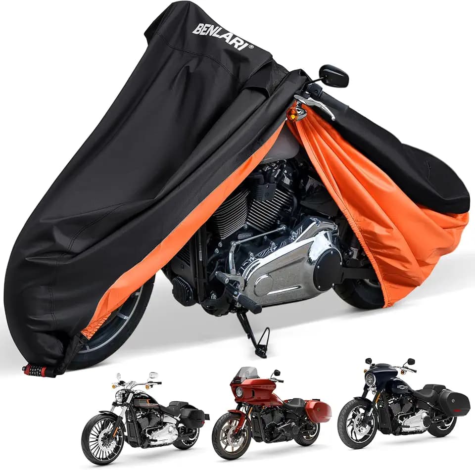 Benlari Upgraded Waterproof Motorcycle Cover Compatible with Cruiser, Softail Standard, Dyna, Forty-Eight, Nightster Special, Street Bob 114, Fat Bob 114, Sport Glide (87" x 42" x 50")