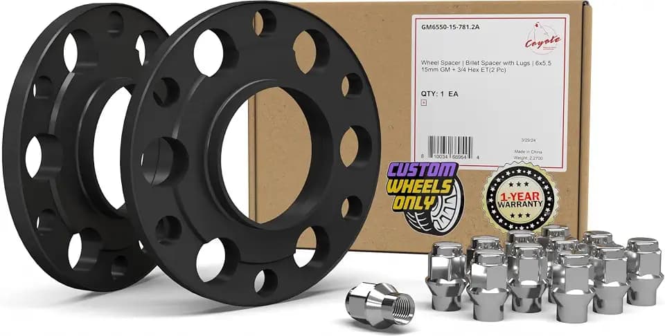 Wheel Accessories Parts 2 Hub Centric Billet Wheel Spacers Kit with Lugs 15mm Thick 6x5.50 6x139.7mm 78.10mm Hub Includes 12 Pcs M14x1.5 Chrome ET Lug Nuts Fits Chevy GMC Silverado Sierra 1500
