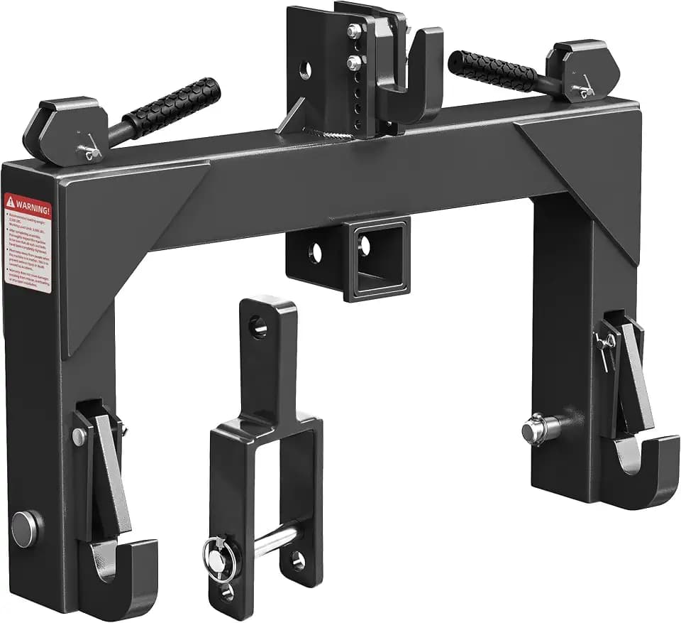 YITAMOTOR 3 Point Quick Hitch with Upgrade Versatile Adapter & 2" Receiver for Category 1 Tractors, 3000 lbs 3-Pt Trailer Hitch Attachment with 5 Level Adjustable Bolt (Black)
