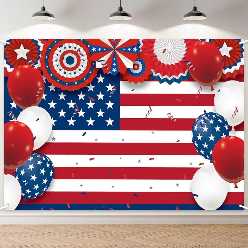 7 x 5 FT 4th of July Backdrop, Independence Day American Flag Backdrop for Patriotic Party Decorations, Memorial Day Veterans Day Photo Booth Background