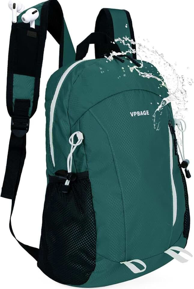 VPBAGE 15L Water-resistant Hiking Daypack, Small Backpack Travel Outdoor, Lightweight Day Pack with Tool Loops