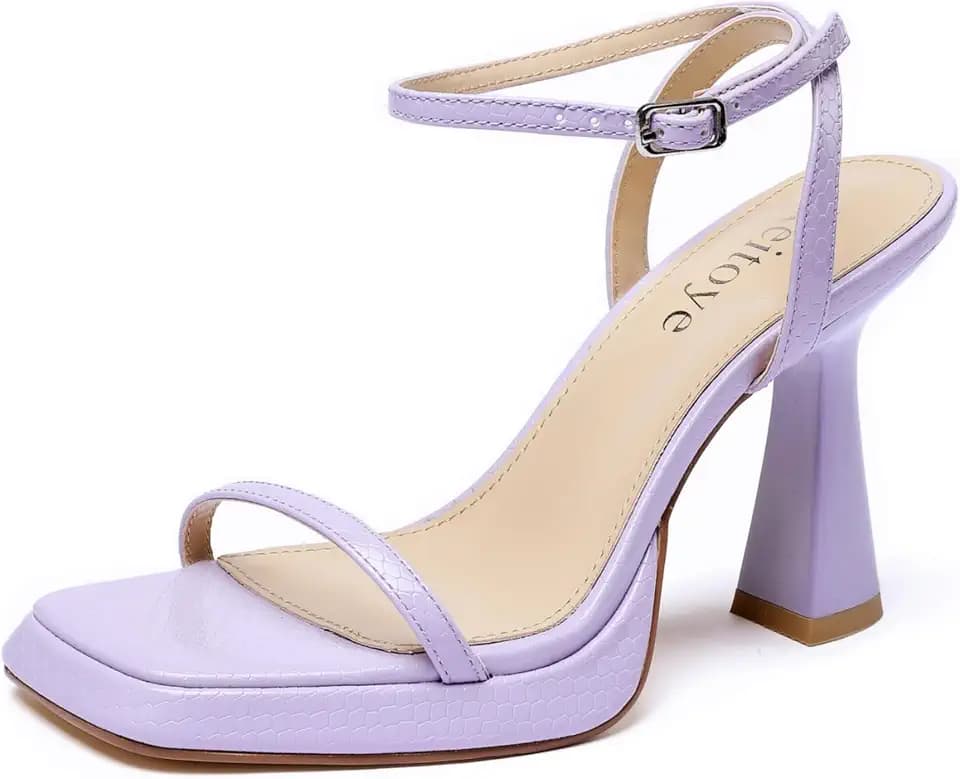 Reitoye Strappy Heels for Women Platform Chunky Square Toe Heeled Sandals