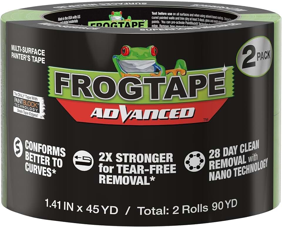 FrogTape Advanced Painter's Tape, 1.5" Wide (1.41 in x 45 Yd) 2 Roll, Green