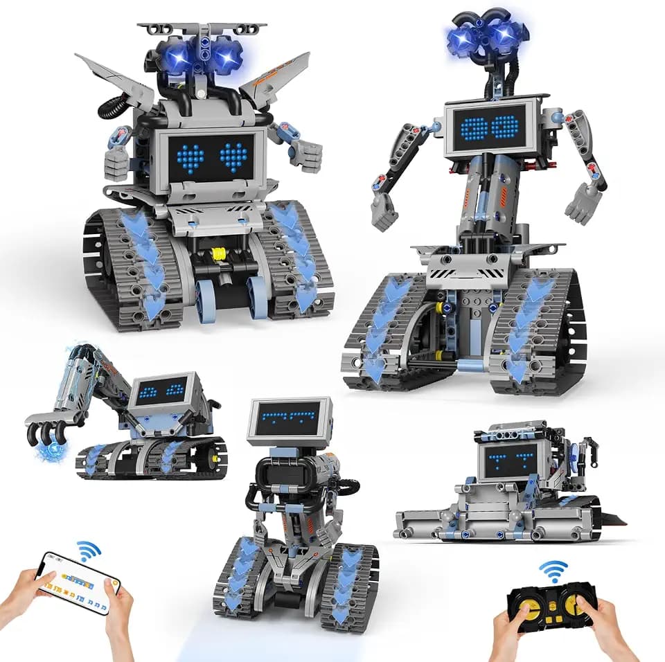 5 in 1 Johnny 5 Robot Building Kit, STEM Robot Building Set with APP & 2.4GHz Remote Control, Technic Transformable RC Robotics Toys for Kids Boys Age 6 7 8 9 10 11 12+, Birthday Gifts