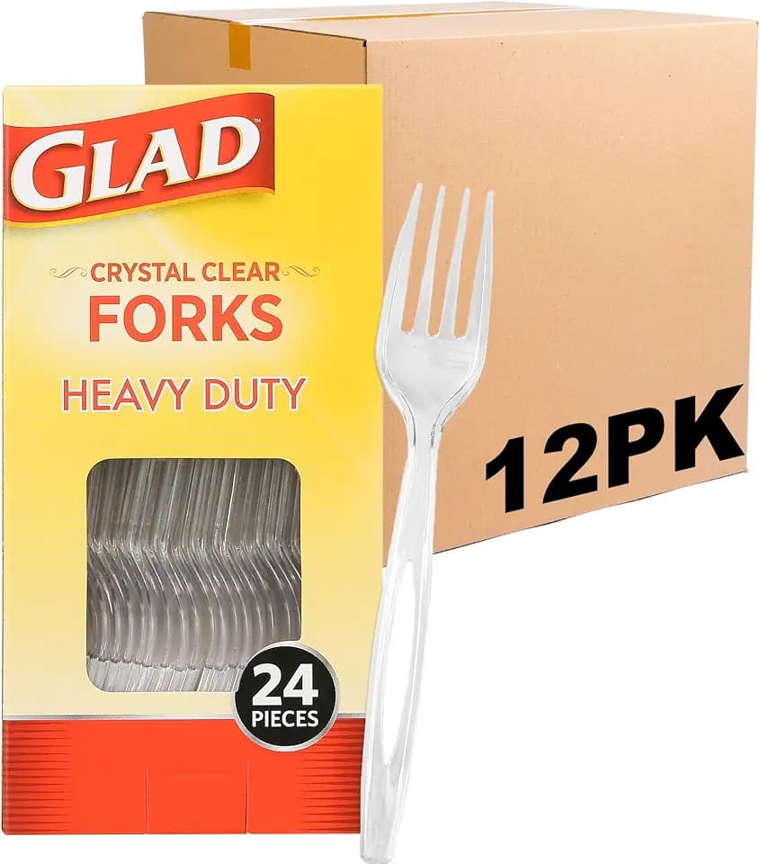 Glad Clear Heavy Duty Disposable Plastic Forks, 24 Count, 12-Pack